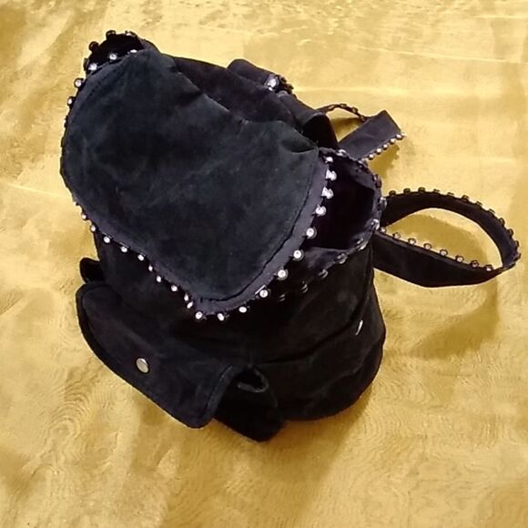 Backpack Handmade Women's Suede Black Backpack - Picture 1 of 15